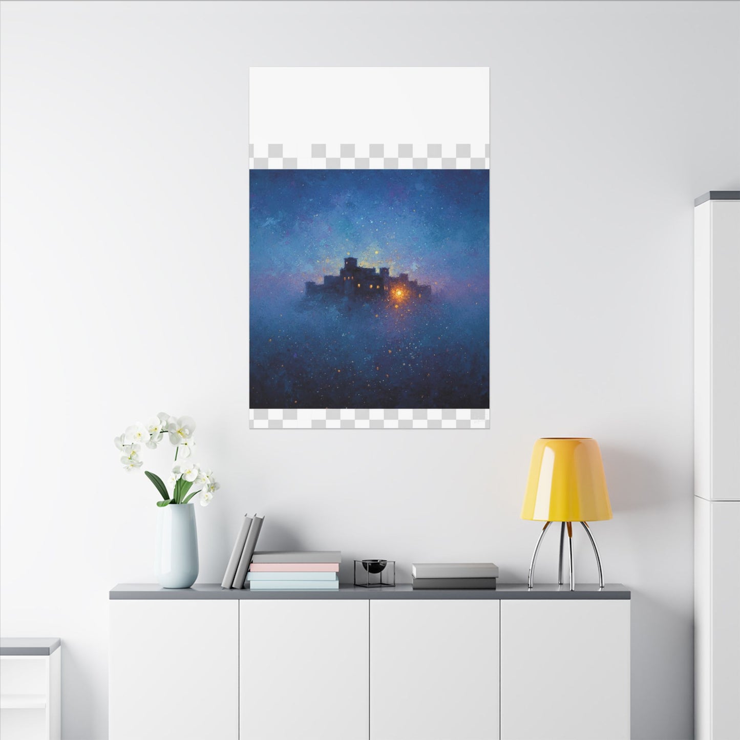 Tableau sur toile mate « Forteresse de la Nuit Étoilée » — Paysage mystique de château bleu