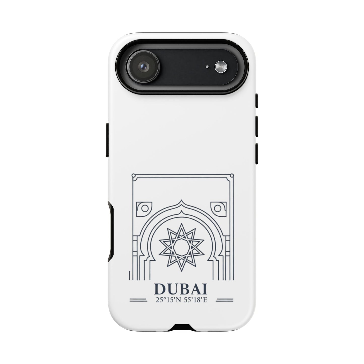 Dubai Architectural Phone Case — Minimal Souvenir Travel Design with Coordinates