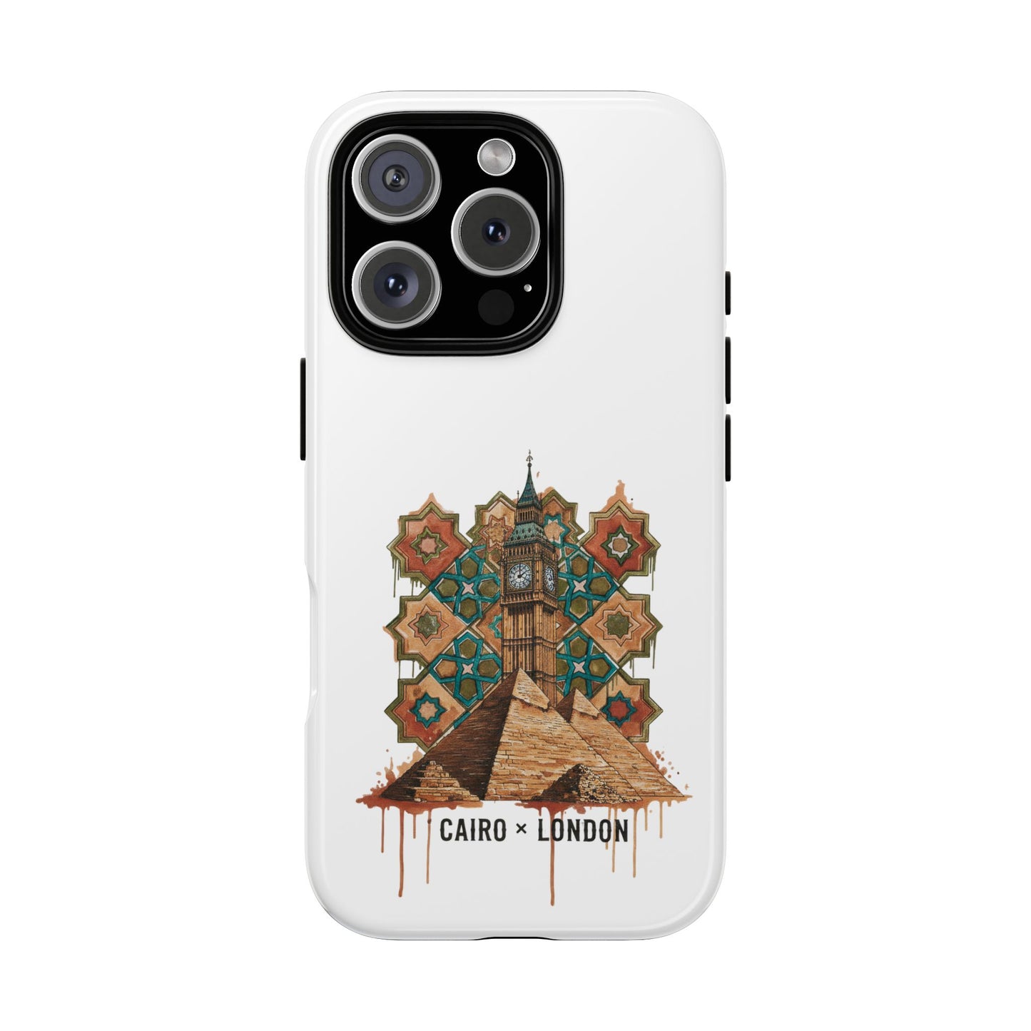 Cairo × London Phone Case — Vintage Mosaic Pyramids & Big Ben Travel Design