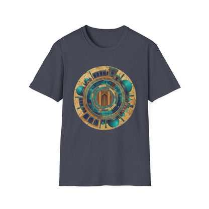 Sacred Geometry Mandala T-Shirt — Teal & Gold Spiritual Art Tee