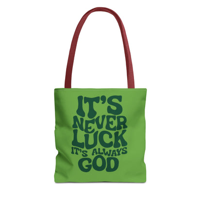 Faith Quote Tote Bag — "It's Never Luck, It's Always God" Cotton Tote