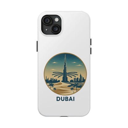 Coque de téléphone résistante motif skyline de Dubaï — Étui de voyage rétro palmiers du désert