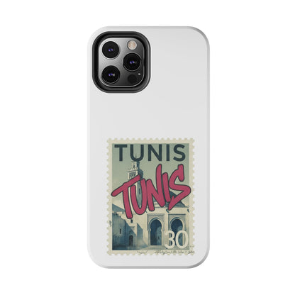 Coque de téléphone résistante à motif timbre vintage de Tunis — Étui de téléphone rétro pour voyage en Tunisie