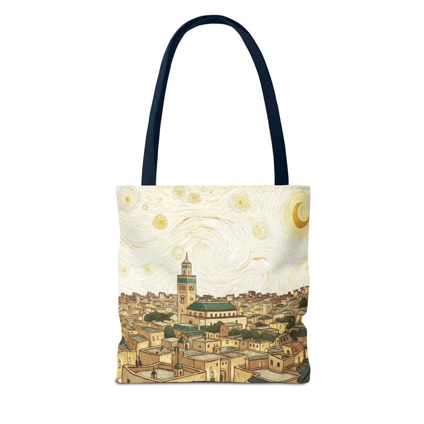 Starry Night Cityscape Tote Bag — Vintage Moroccan Skyline All-Over Print