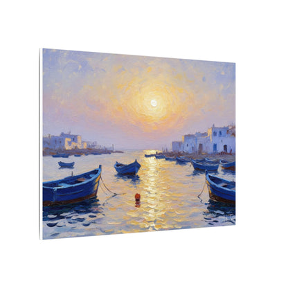 Seaside Sunset Canvas Print — Boats on Tranquil Harbor Wall Art