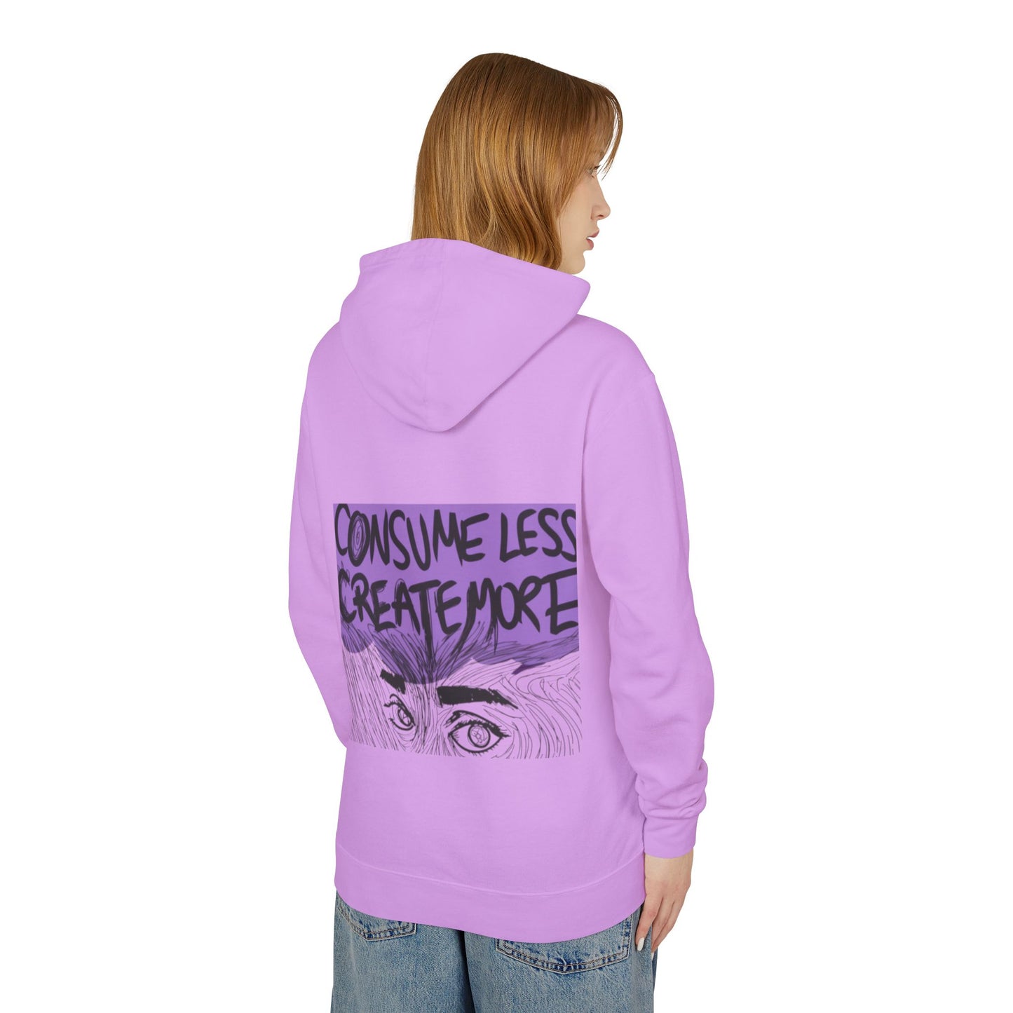 Hoodie — "Consume Less Create More" Art Print Lightweight Pullover