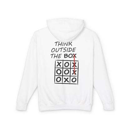 Think Outside the Box Hoodie — Tic-Tac-Toe Graphic Lightweight Hooded Sweatshirt