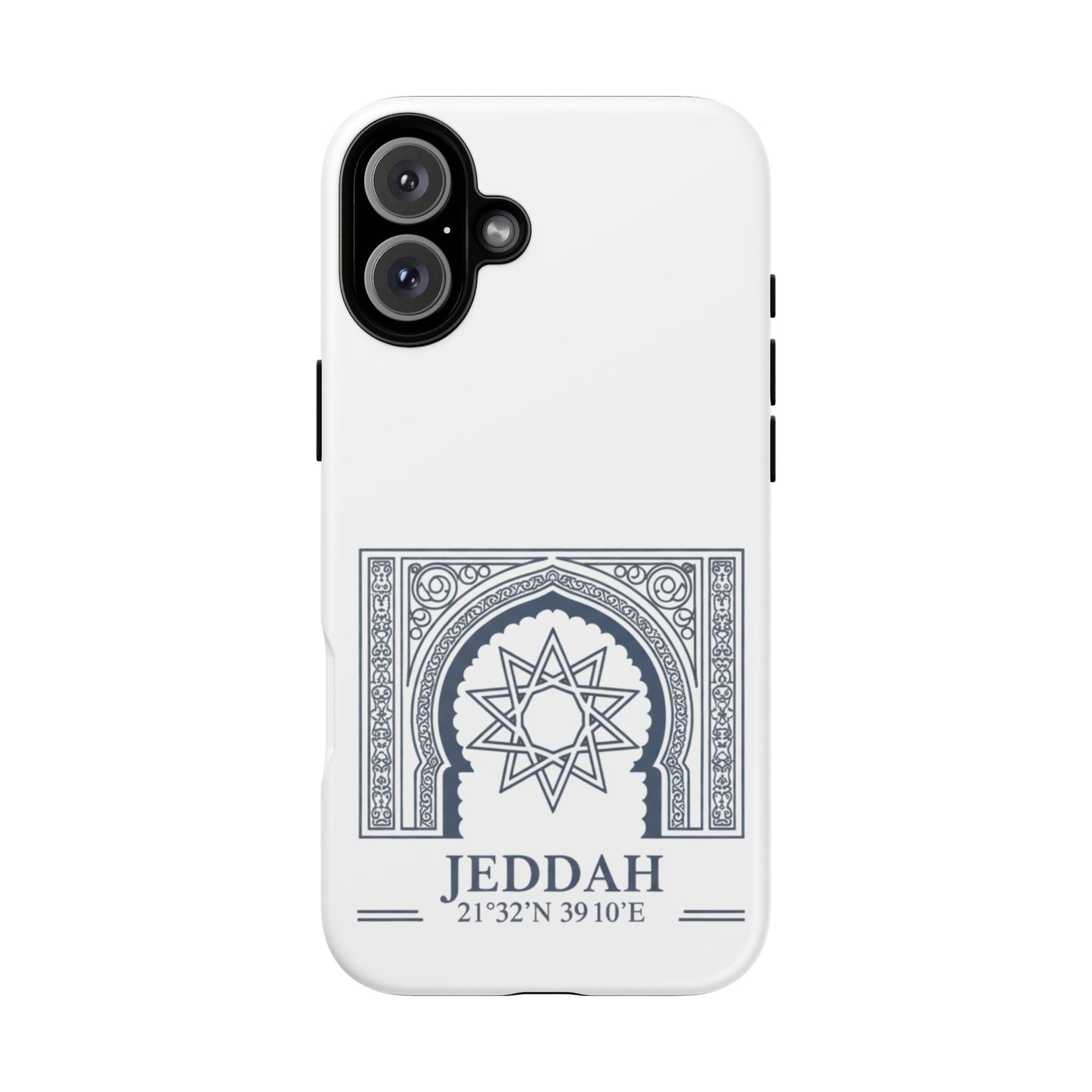 Jeddah Coordinates Phone Case — Arabic Arch Geometric Design