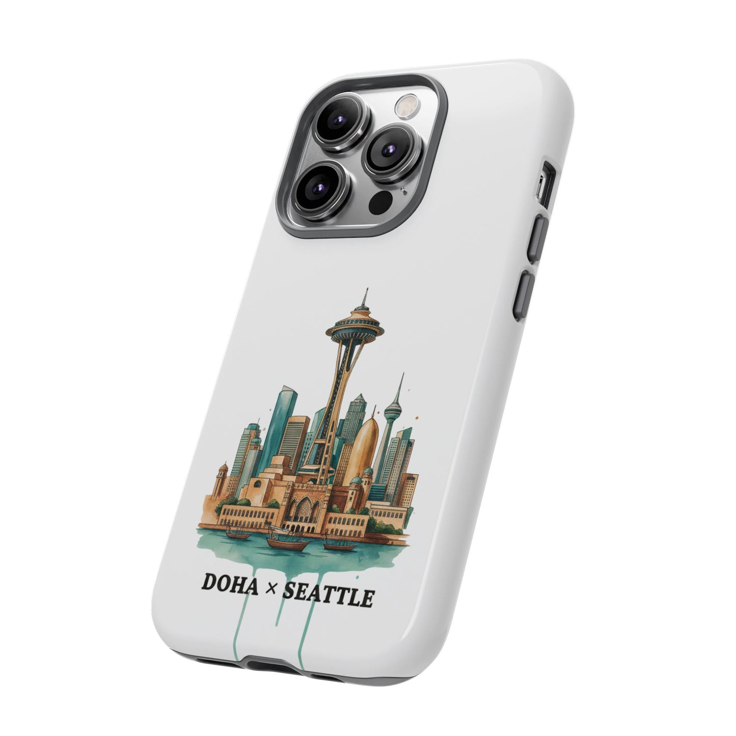 Coque de téléphone résistante Doha x Seattle Skyline — Protection pour téléphone inspirée de la ville