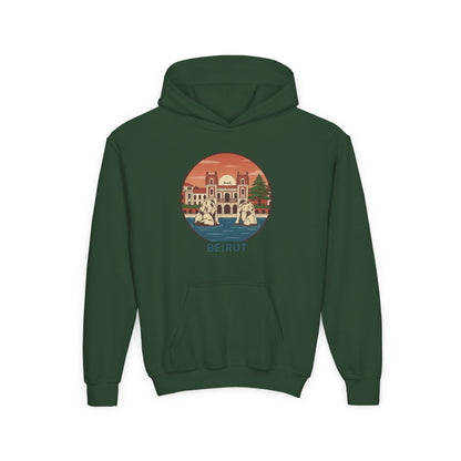 Beirut Skyline Youth Hoodie - Vintage City Illustration