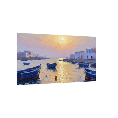Seaside Sunset Canvas Print — Boats on Tranquil Harbor Wall Art