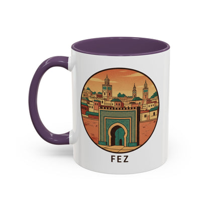 Mug à café Fez Landmark Accent — Souvenir de voyage représentant un paysage urbain marocain (11/15 oz)