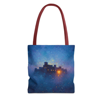 Starry Night Castle Tote Bag — Mystical Galaxy Scene All-Over Print