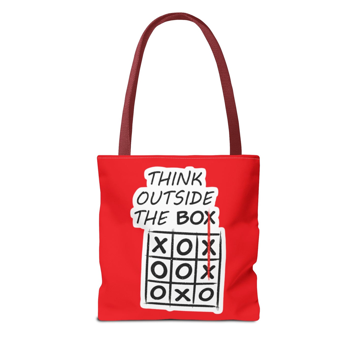 Think Outside the Box Tote Bag — Red Tic-Tac-Toe Motivational Canvas Tote