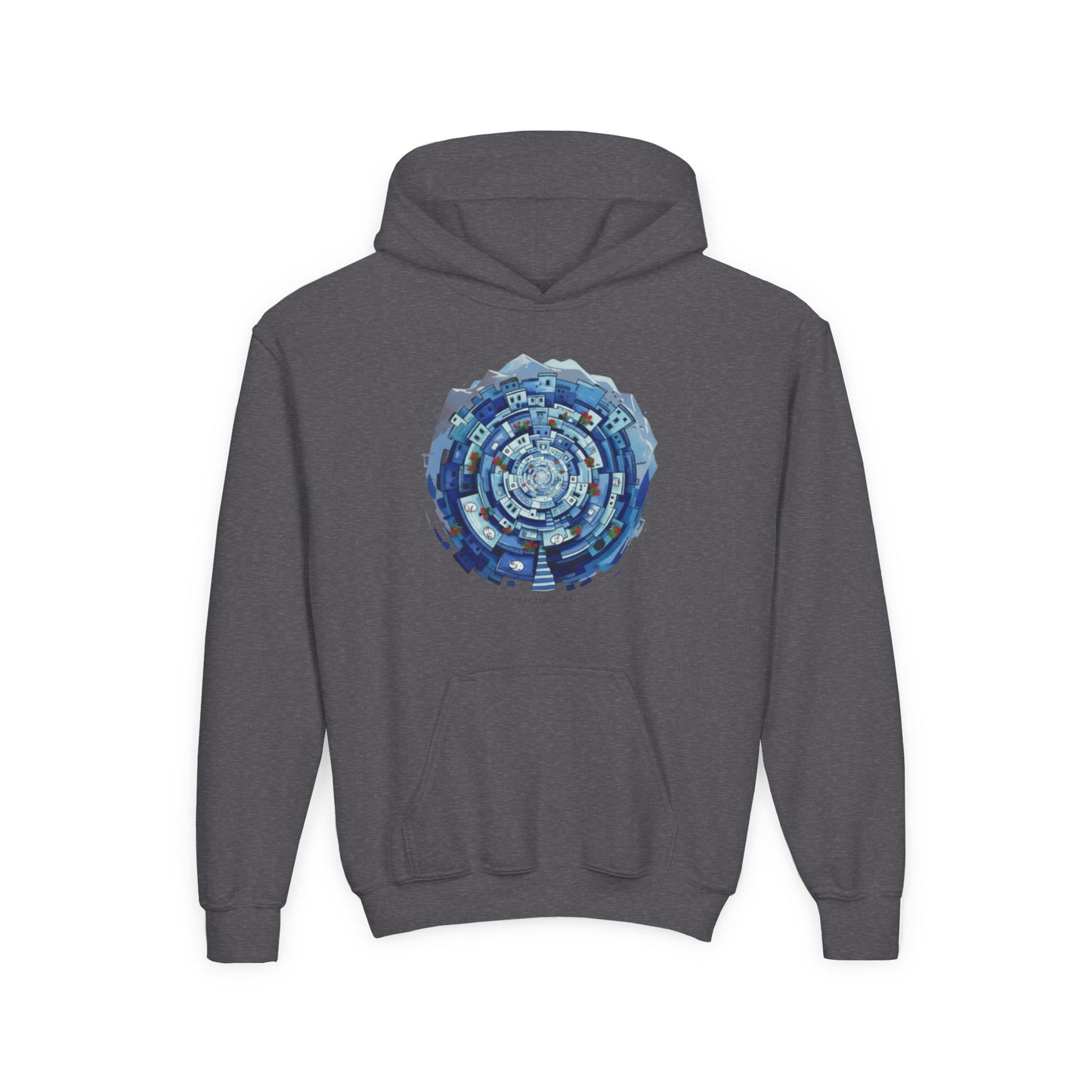 Youth Hoodie — Blue Geometric Mandala Graphic