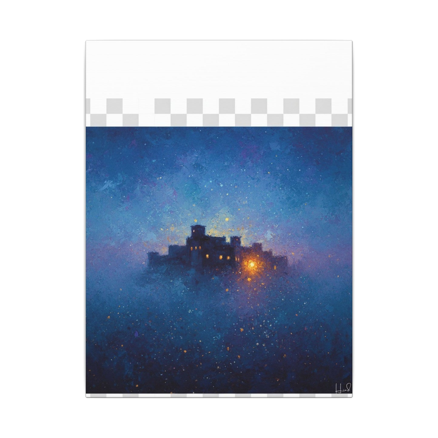Tableau sur toile mate « Forteresse de la Nuit Étoilée » — Paysage mystique de château bleu