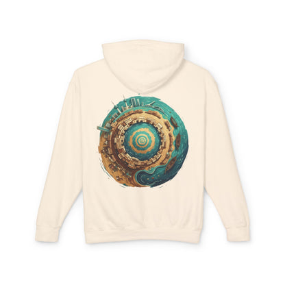 Planetary Beach Circle Hoodie — Coastal Mini-World Graphic Pullover