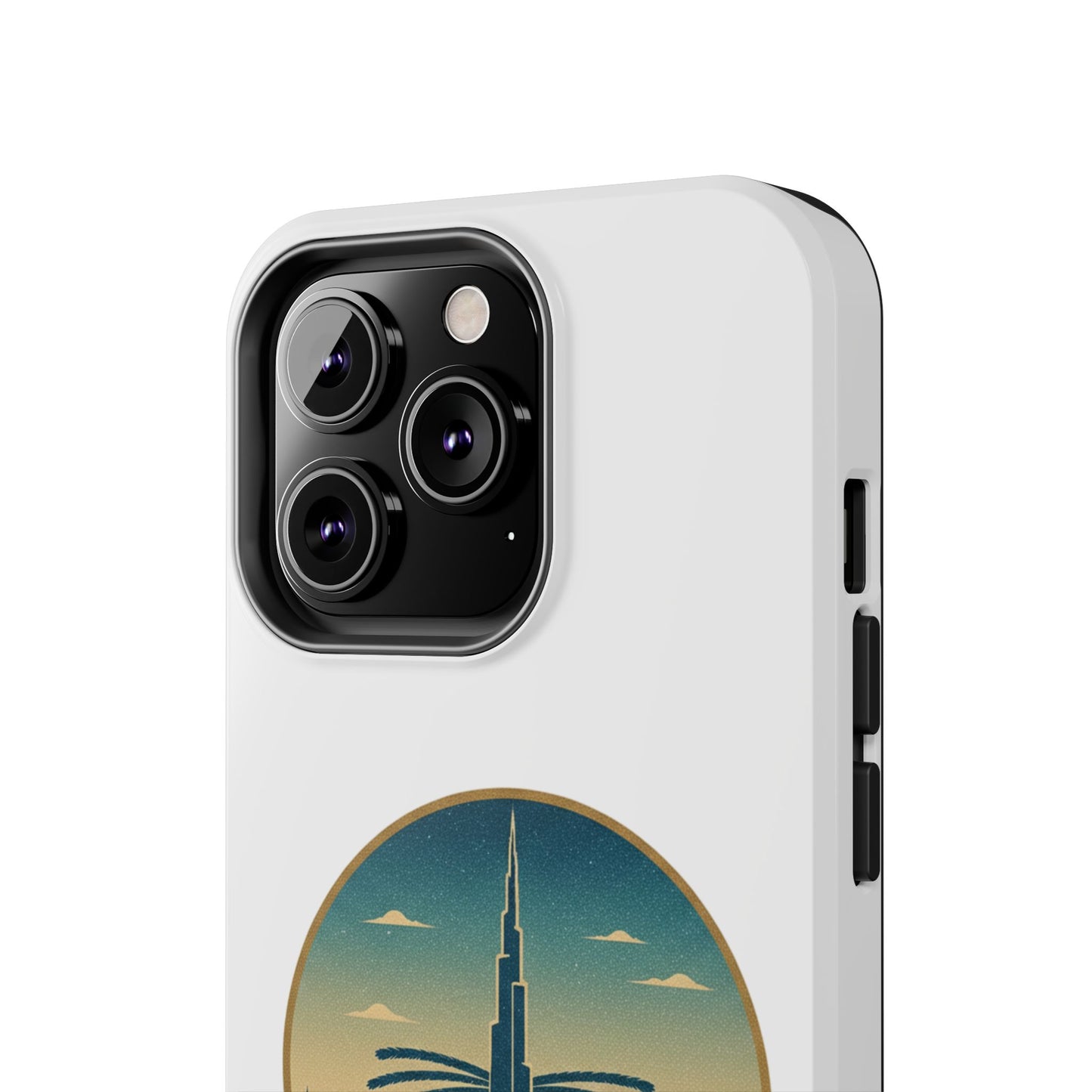 Coque de téléphone résistante motif skyline de Dubaï — Étui de voyage rétro palmiers du désert