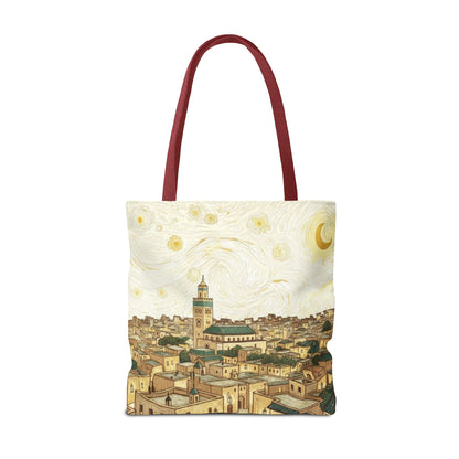Starry Night Cityscape Tote Bag — Vintage Moroccan Skyline All-Over Print