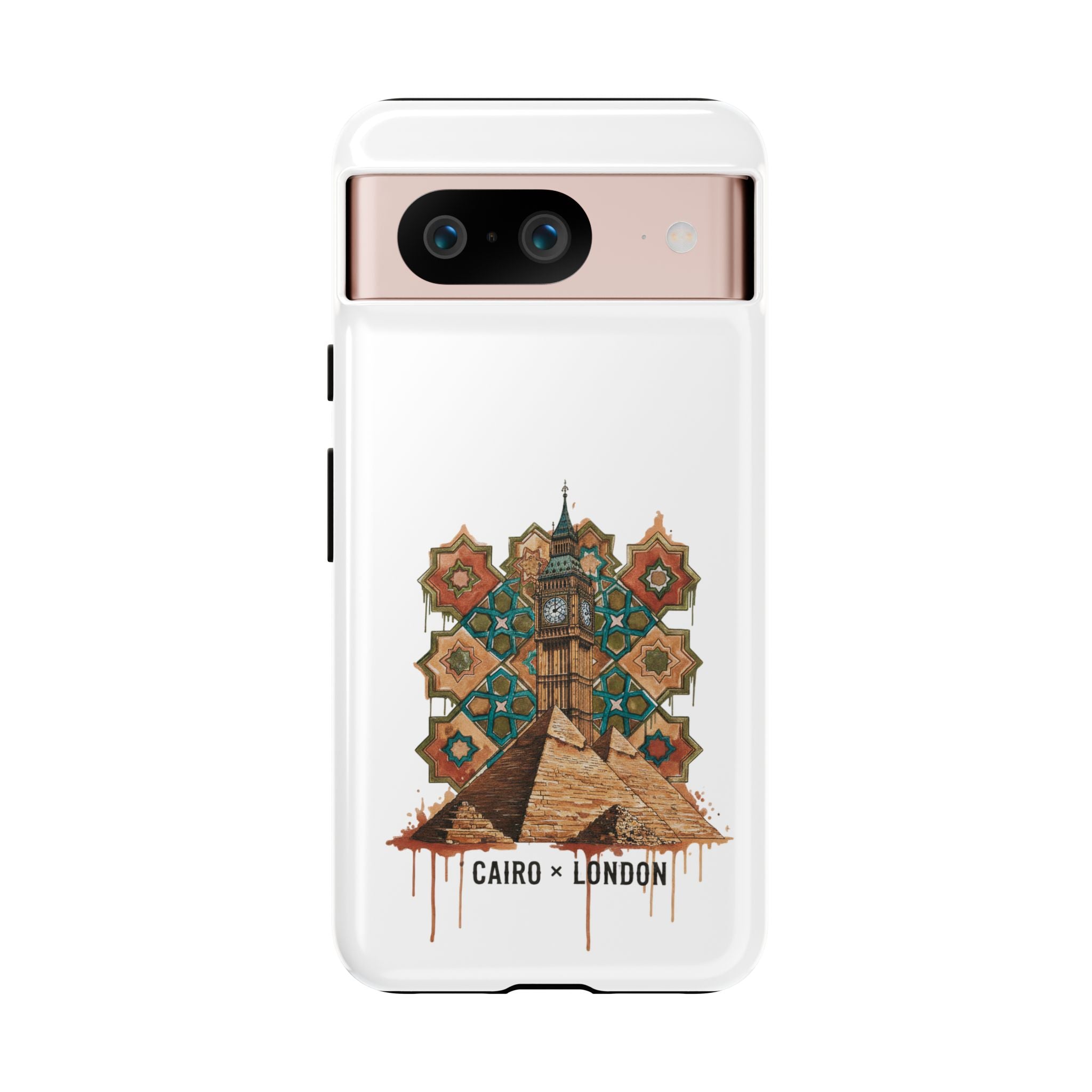 Cairo × London Phone Case — Vintage Mosaic Pyramids & Big Ben Travel Design