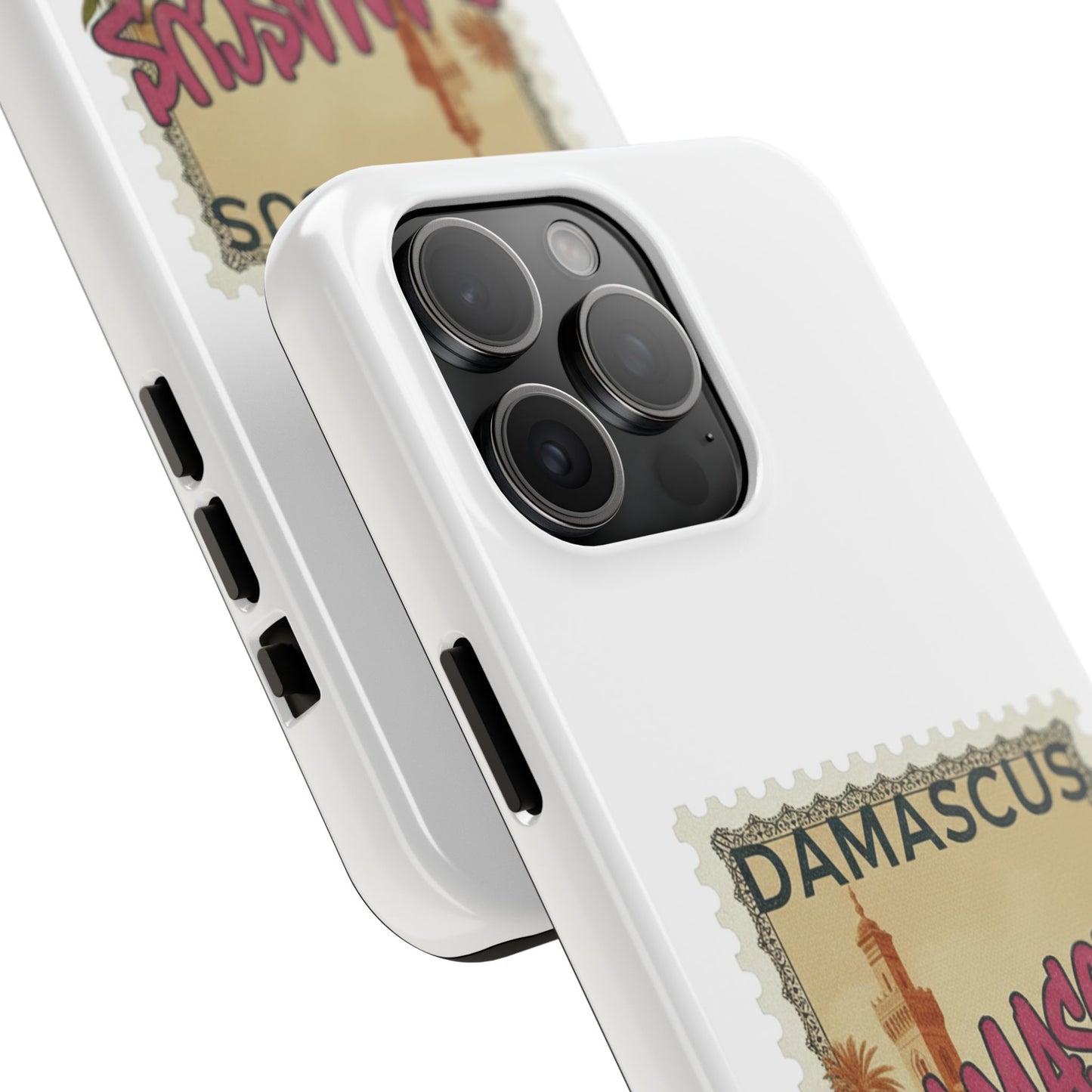 Étui de téléphone résistant à motif de timbres vintage Damas — Coque de téléphone rétro pour voyage