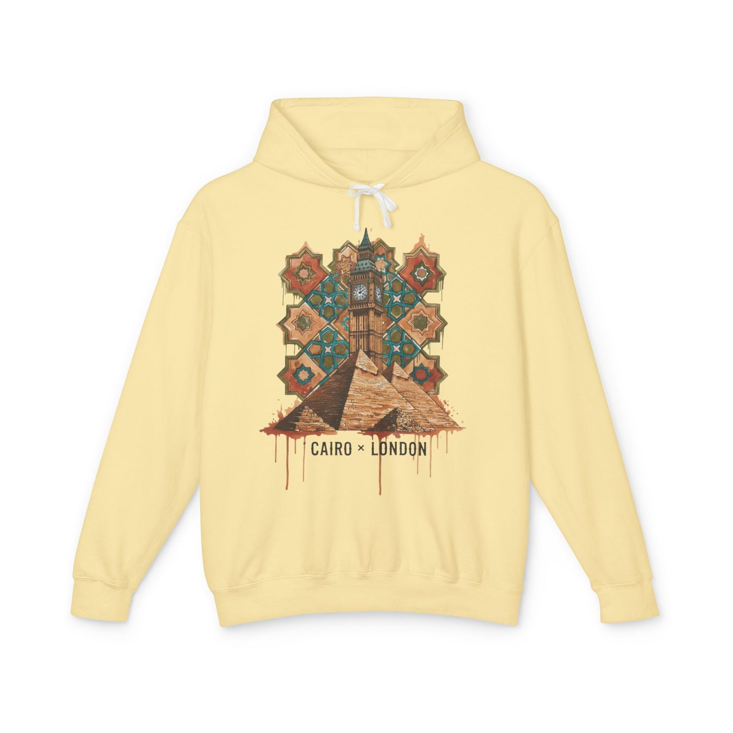 Cairo to London Vintage Pyramid Hoodie — Travel & Retro Mosaic Graphic