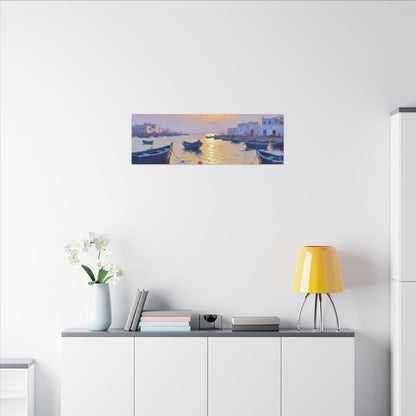 Seaside Sunset Canvas Print — Boats on Tranquil Harbor Wall Art