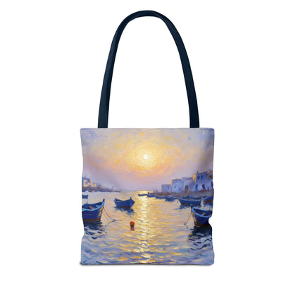 Sunset Harbor Tote Bag - Seaside Boats Art Print