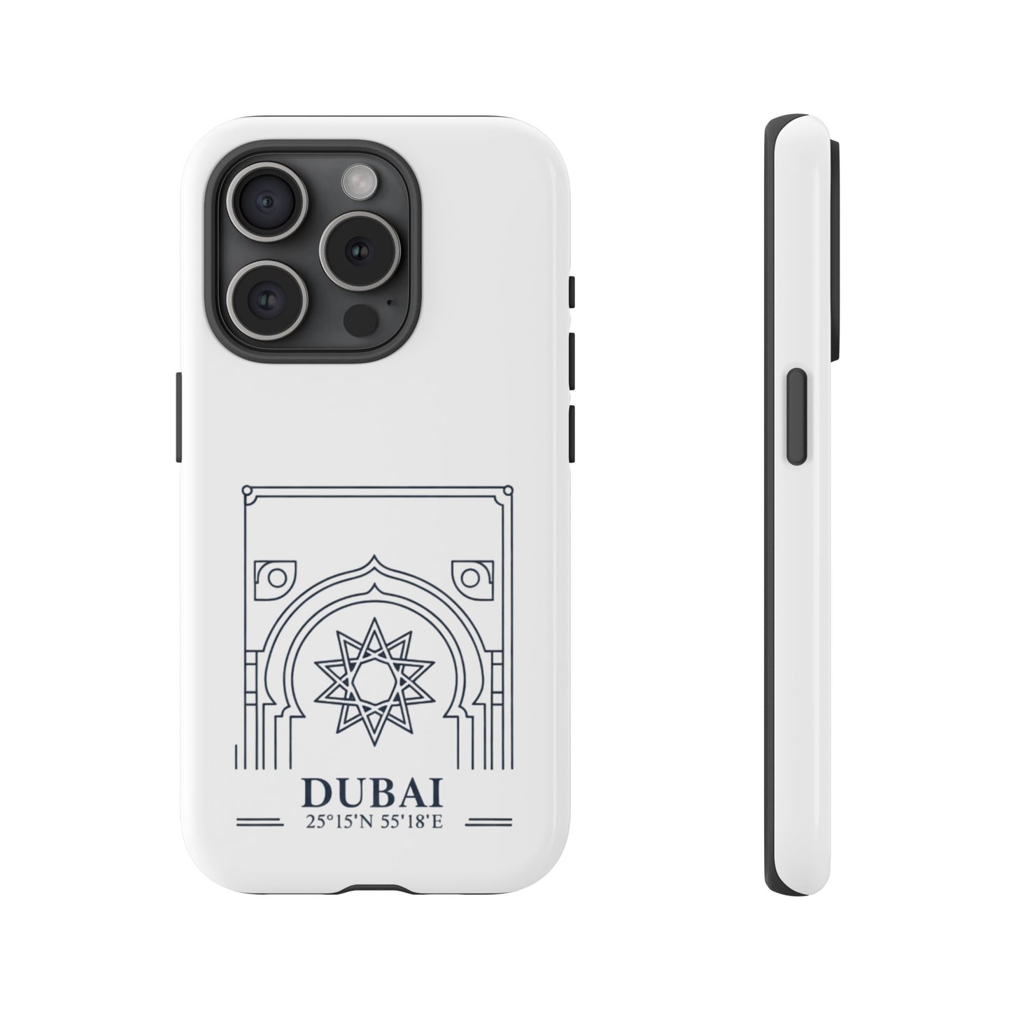 Dubai Architectural Phone Case — Minimal Souvenir Travel Design with Coordinates
