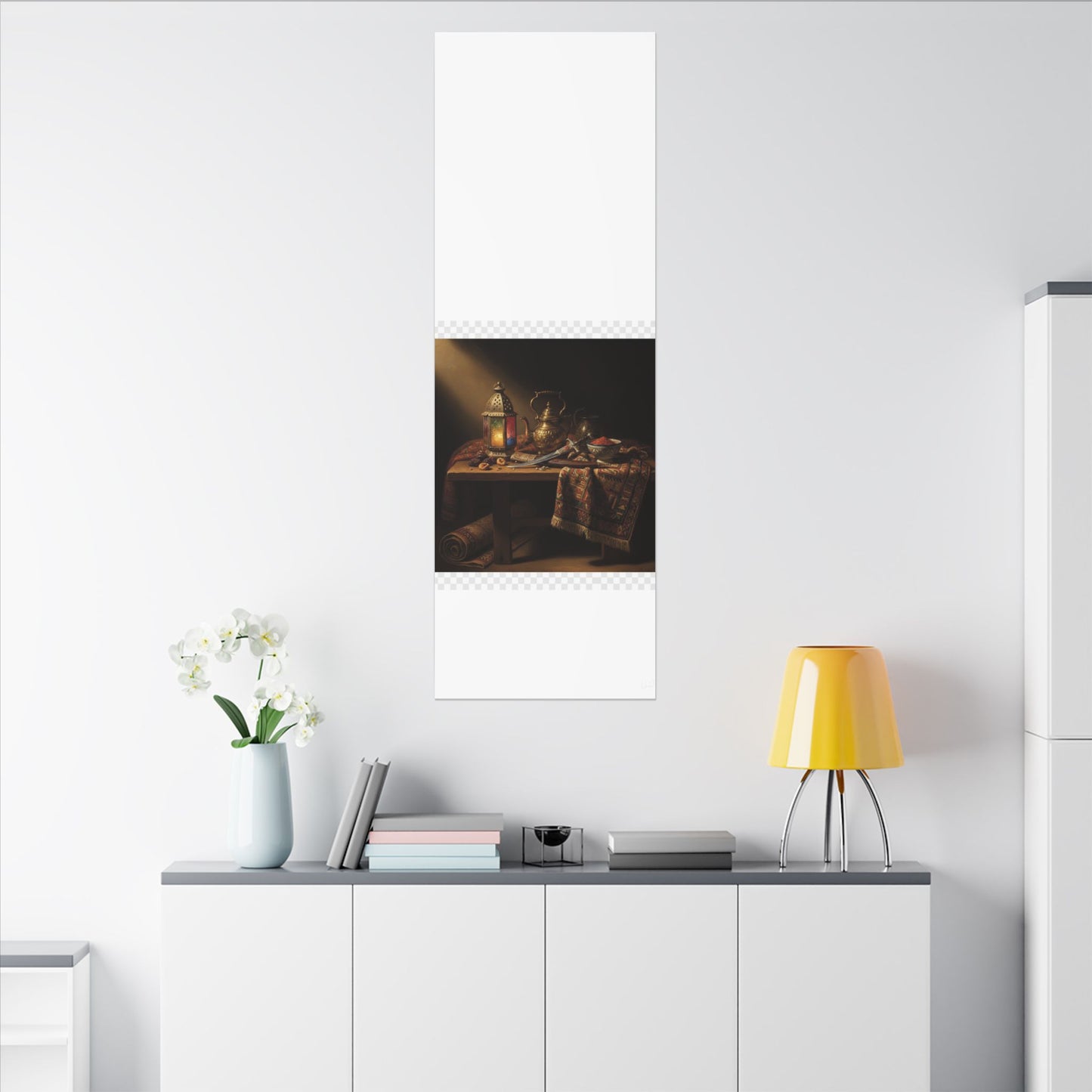 Oriental Still Life Canvas — Vintage Brass Teapot & Lantern Wall Art