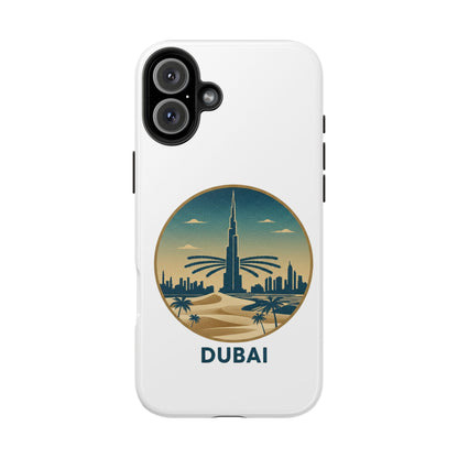 Coque de téléphone résistante motif skyline de Dubaï — Étui de voyage rétro palmiers du désert
