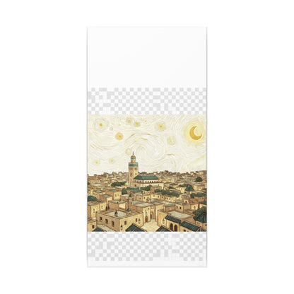 Moroccan Cityscape Canvas Print — Starry Night-Inspired Mosque Wall Art