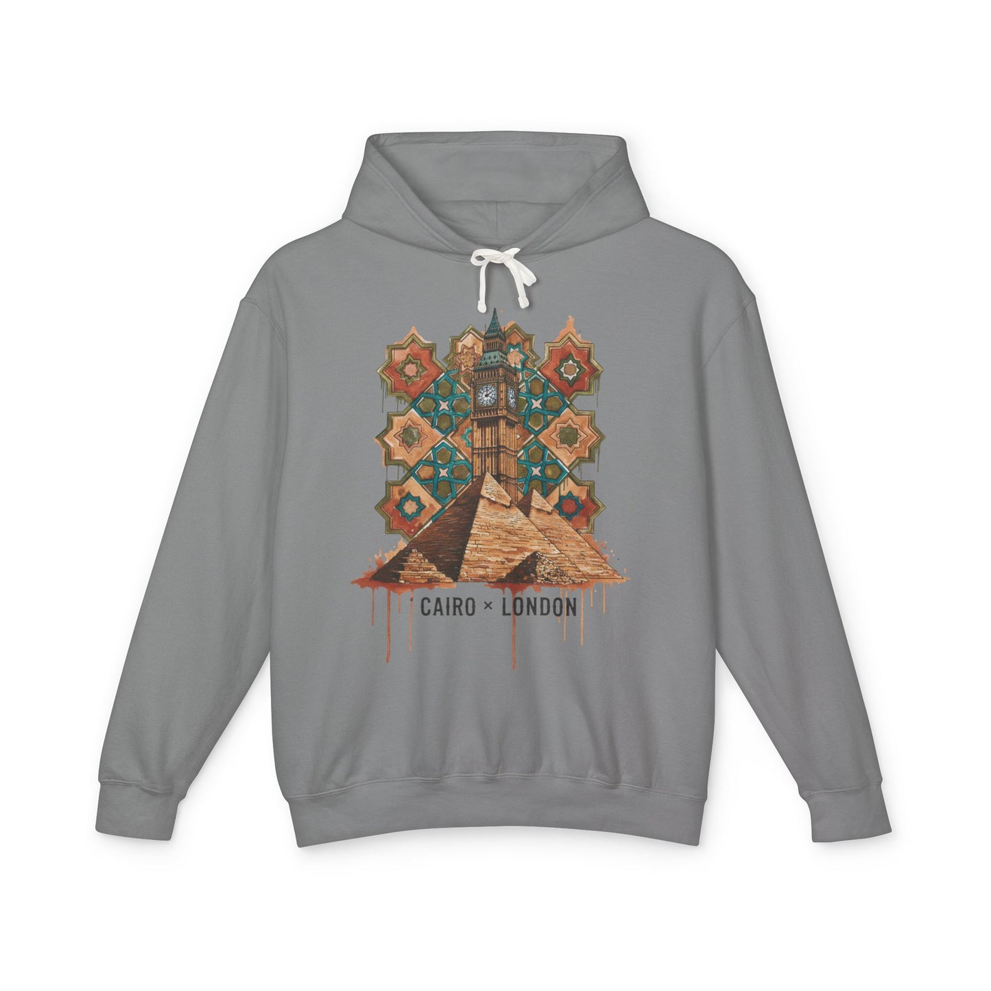 Cairo to London Vintage Pyramid Hoodie — Travel & Retro Mosaic Graphic
