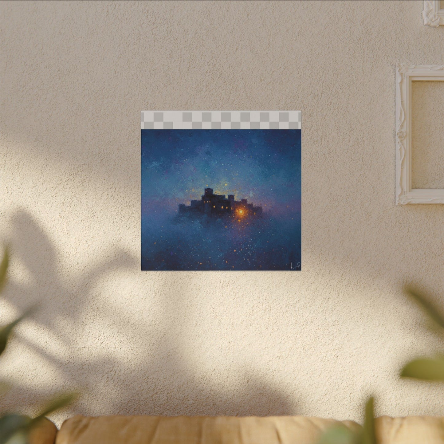 Tableau sur toile mate « Forteresse de la Nuit Étoilée » — Paysage mystique de château bleu