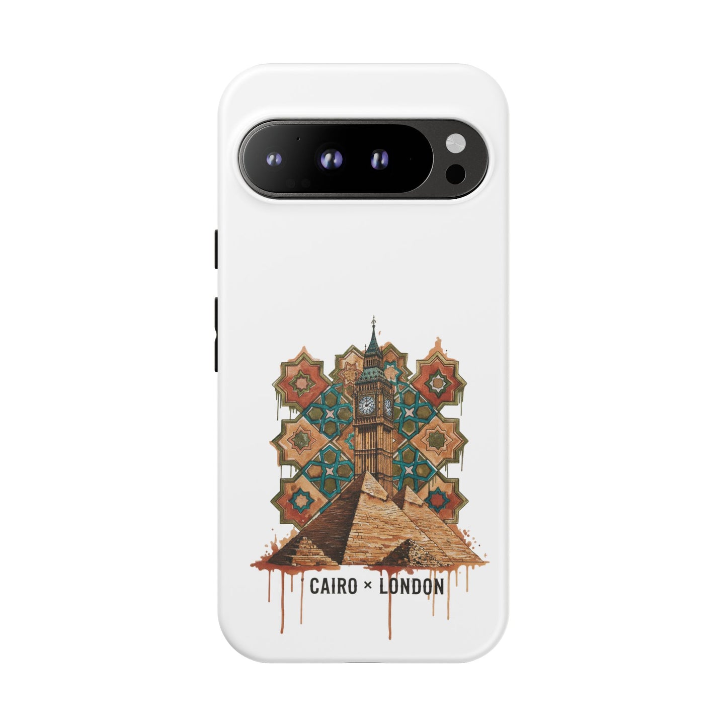 Cairo × London Phone Case — Vintage Mosaic Pyramids & Big Ben Travel Design