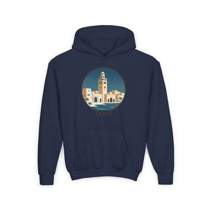 Tunis Youth Hoodie — Retro Tunis Cityscape Sweatshirt