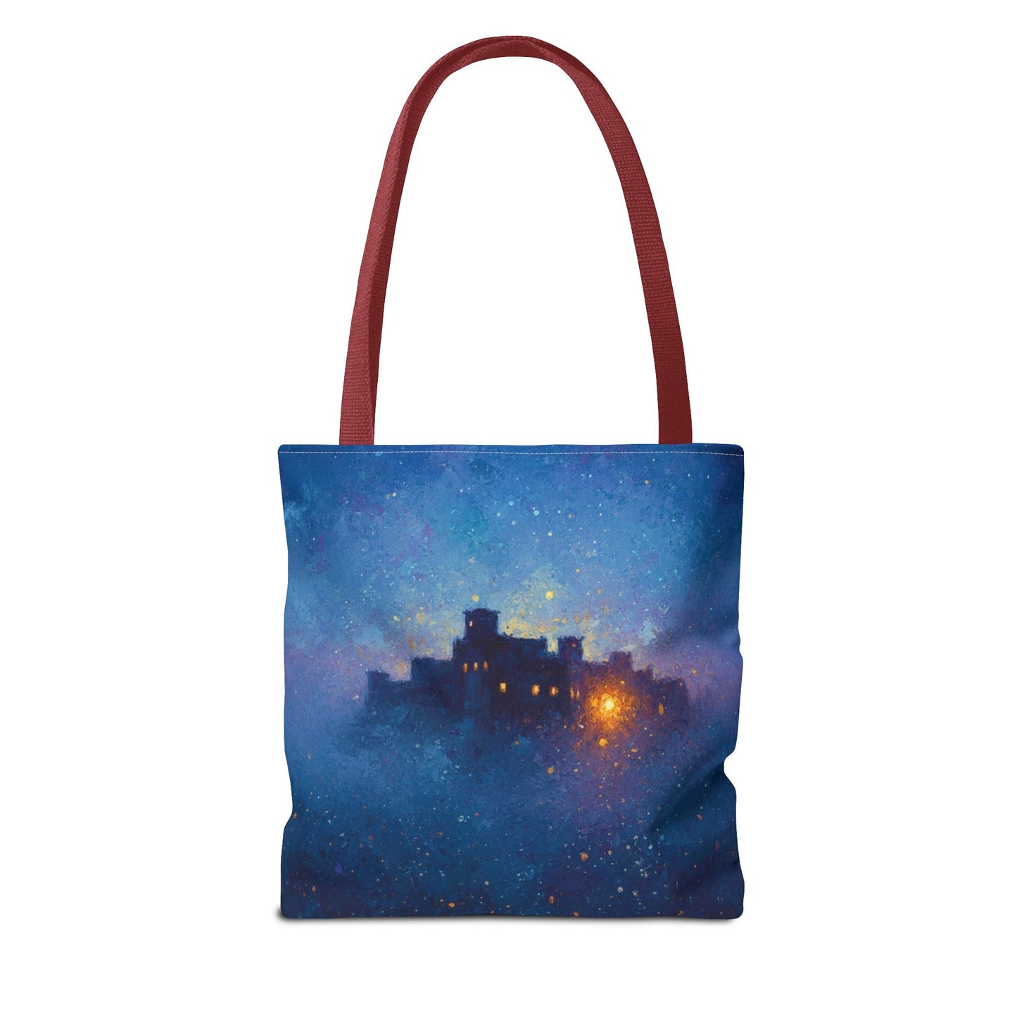 Starry Night Castle Tote Bag — Mystical Galaxy Scene All-Over Print