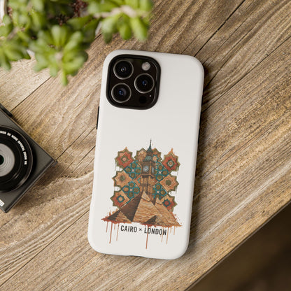 Cairo × London Phone Case — Vintage Mosaic Pyramids & Big Ben Travel Design
