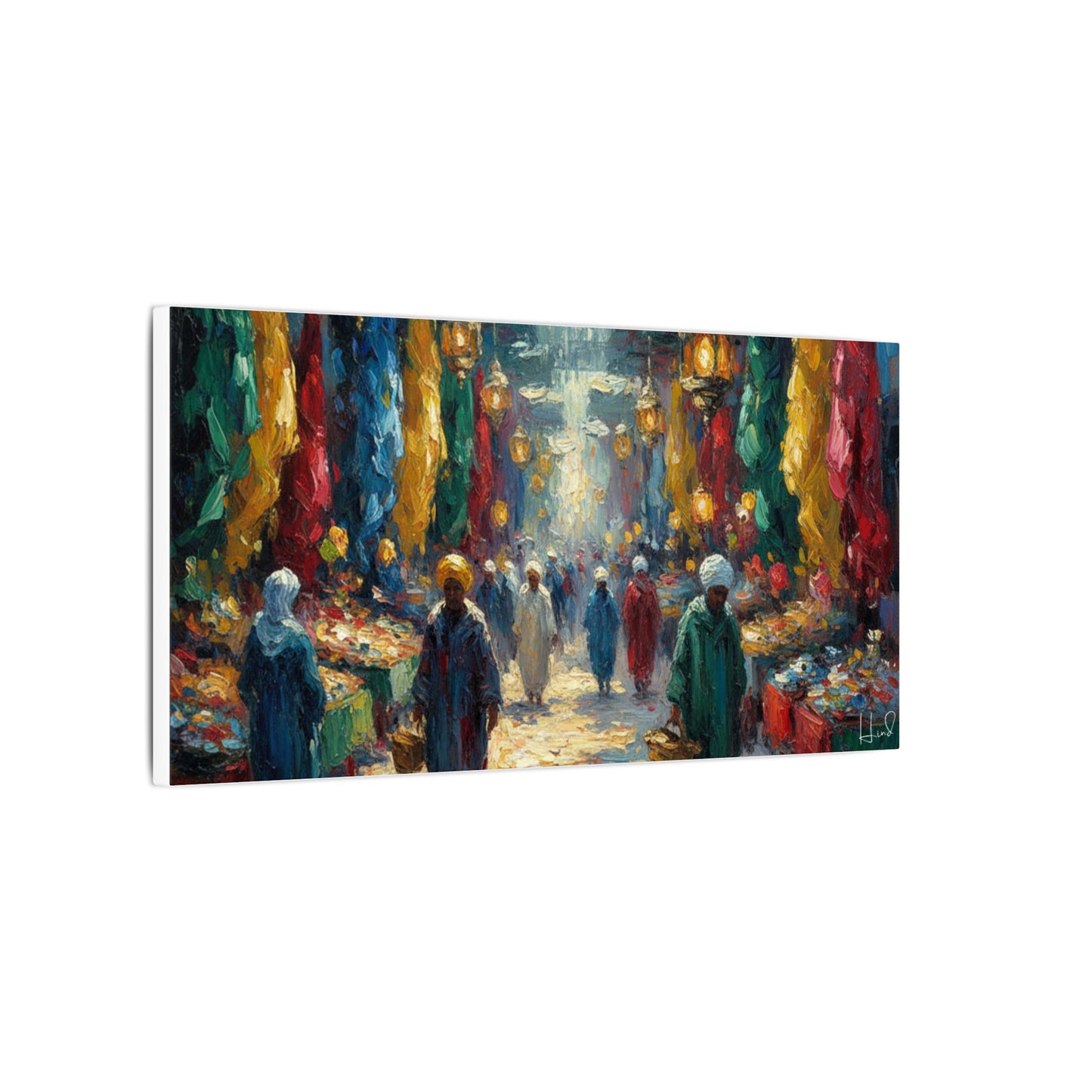 Middle Eastern Market Matte Canvas Wall Art — Colorful Bazaar Street Scene