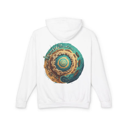 Planetary Beach Circle Hoodie — Coastal Mini-World Graphic Pullover