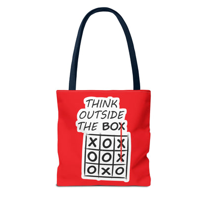 Think Outside the Box Tote Bag — Red Tic-Tac-Toe Motivational Canvas Tote
