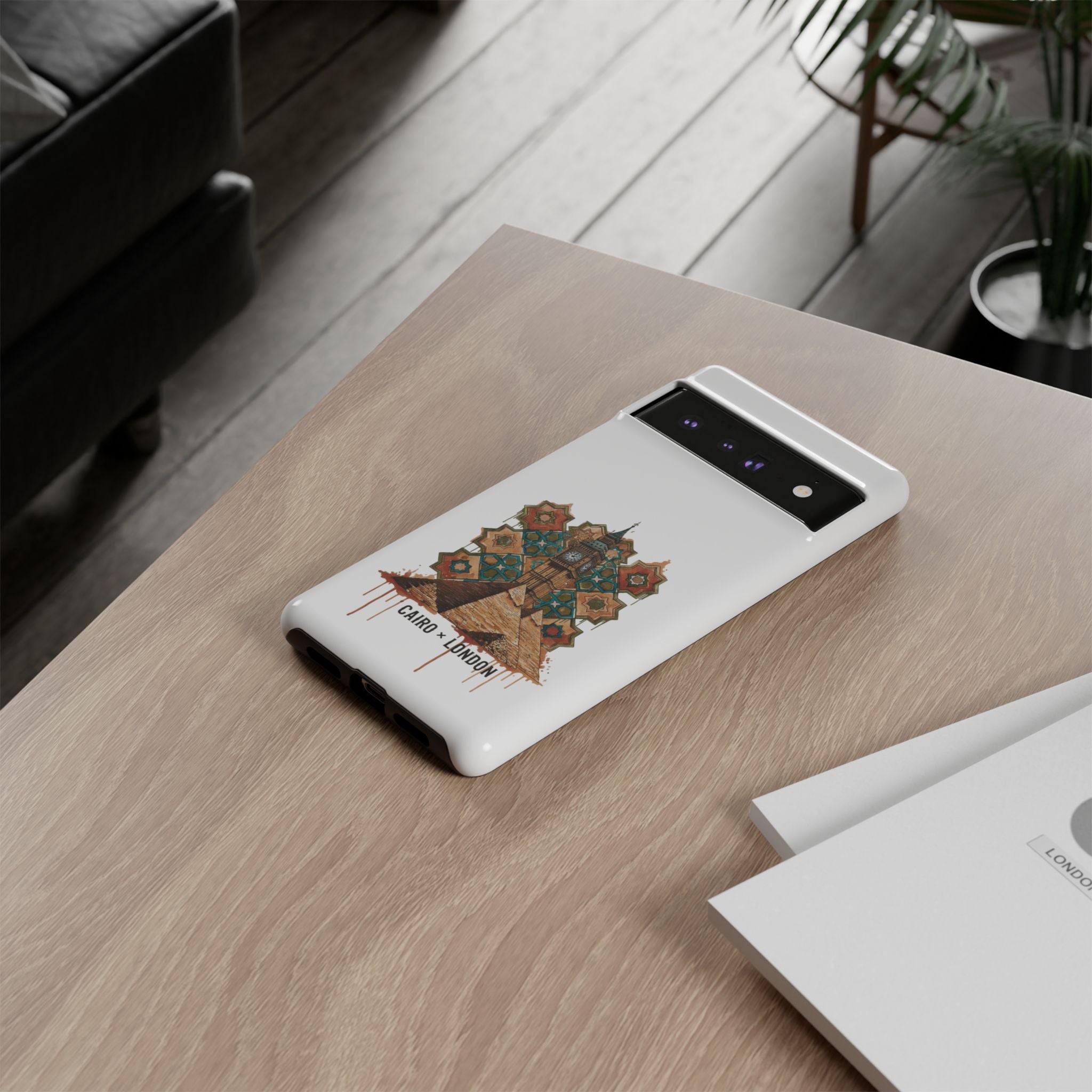 Cairo × London Phone Case — Vintage Mosaic Pyramids & Big Ben Travel Design