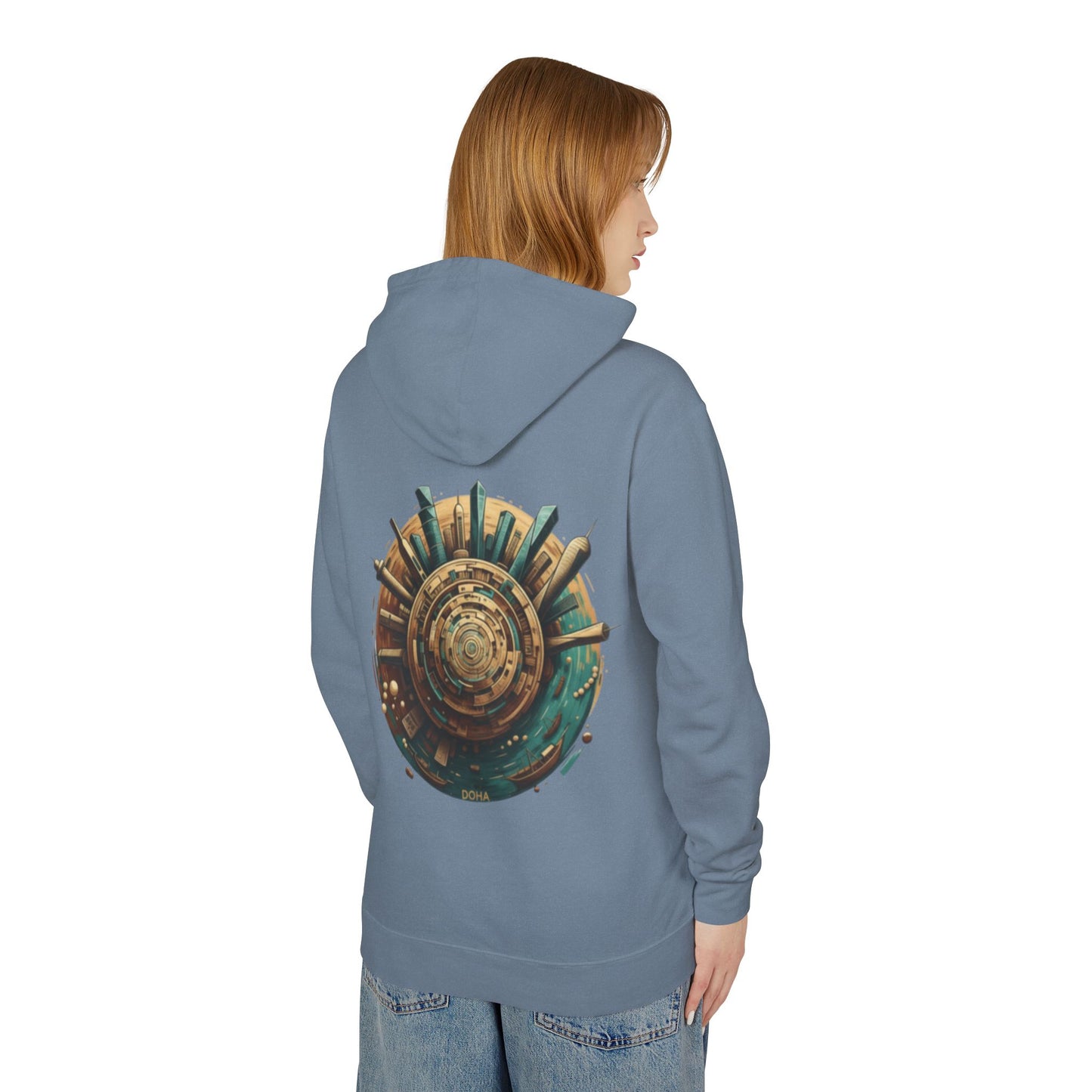 Hoodie — Retro Futuristic City Planet Graphic Hooded Sweatshirt