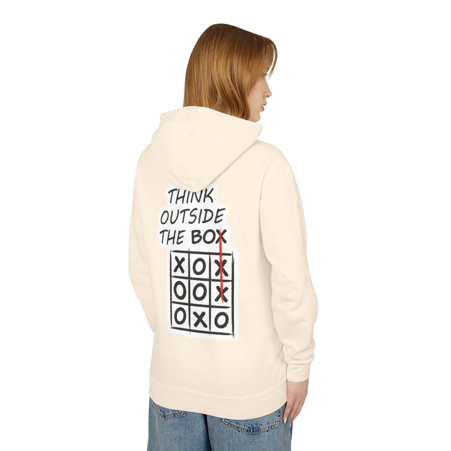 Think Outside the Box Hoodie — Tic-Tac-Toe Graphic Lightweight Hooded Sweatshirt