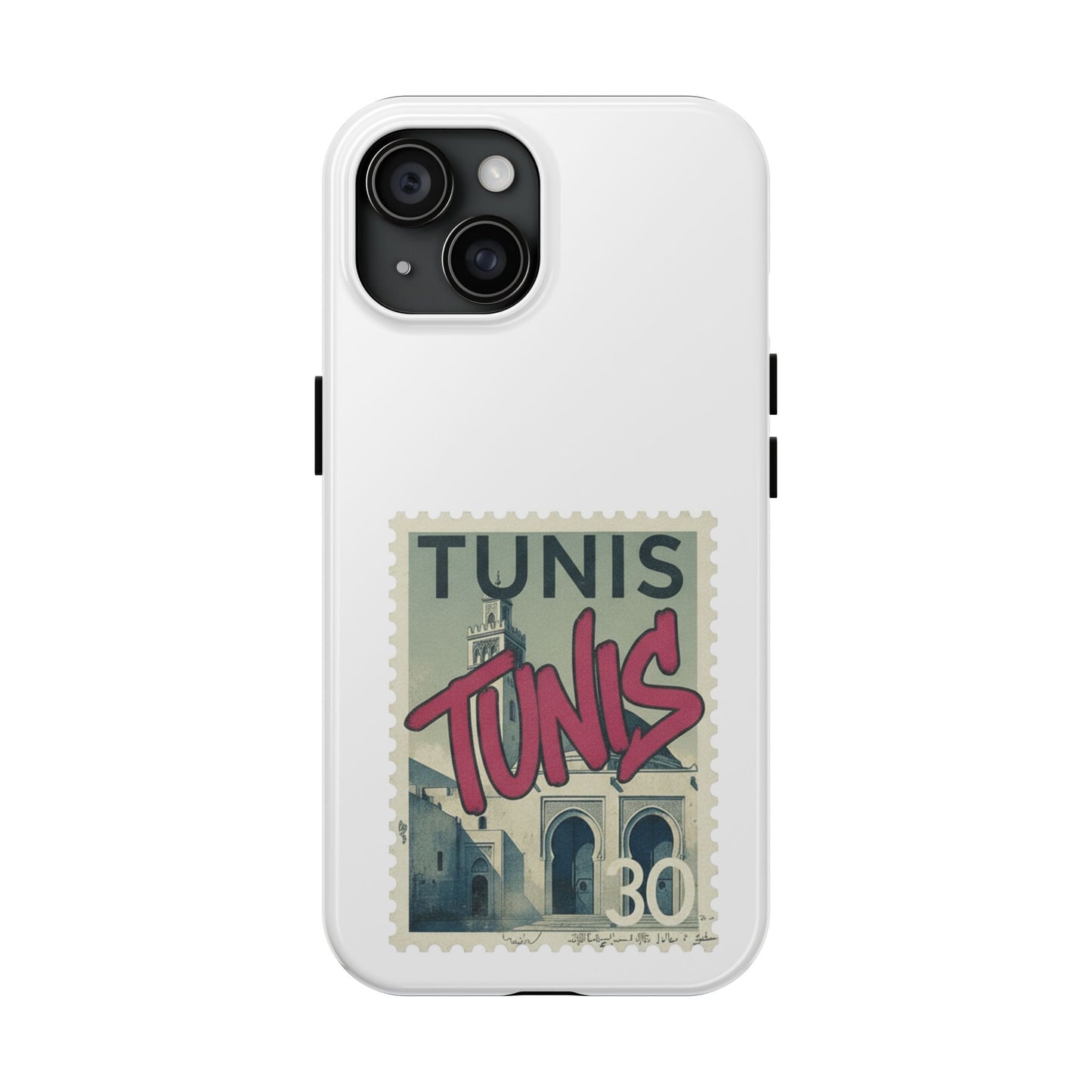 Coque de téléphone résistante à motif timbre vintage de Tunis — Étui de téléphone rétro pour voyage en Tunisie