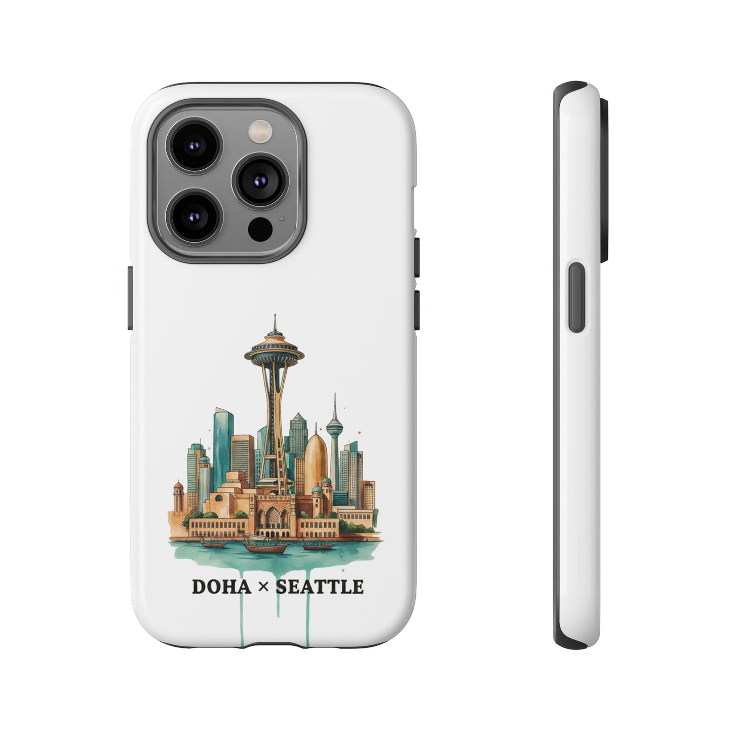 Coque de téléphone résistante Doha x Seattle Skyline — Protection pour téléphone inspirée de la ville