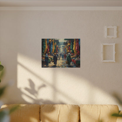 Middle Eastern Market Matte Canvas Wall Art — Colorful Bazaar Street Scene