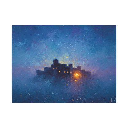 Tableau sur toile mate « Forteresse de la Nuit Étoilée » — Paysage mystique de château bleu