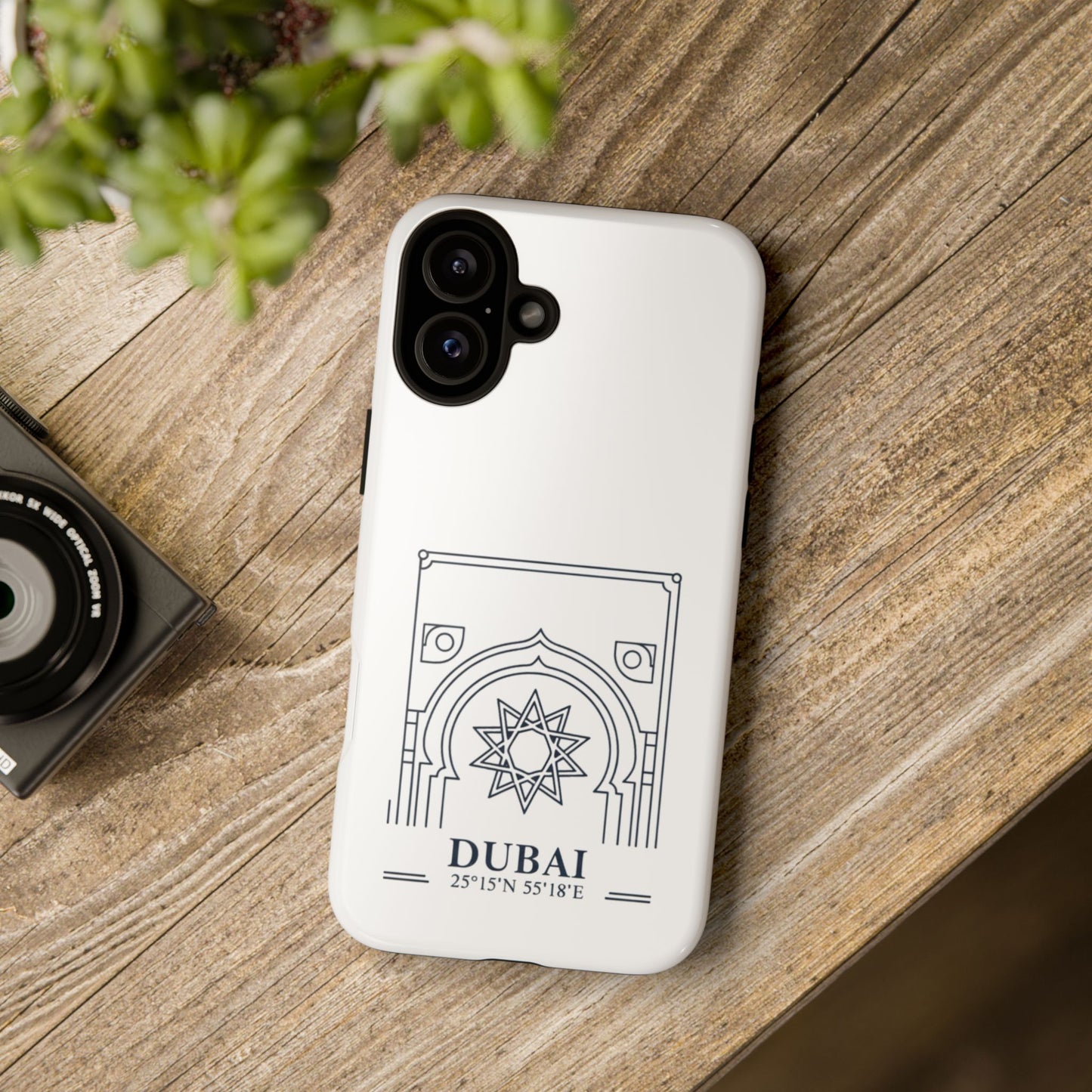 Dubai Architectural Phone Case — Minimal Souvenir Travel Design with Coordinates
