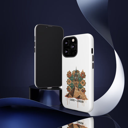 Cairo × London Phone Case — Vintage Mosaic Pyramids & Big Ben Travel Design